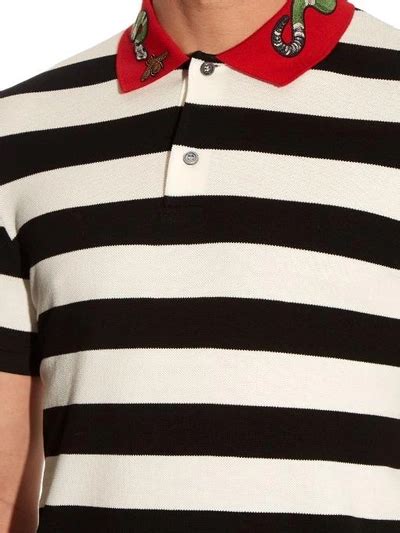 Gucci Snake Applique Striped Polo 'Black' 